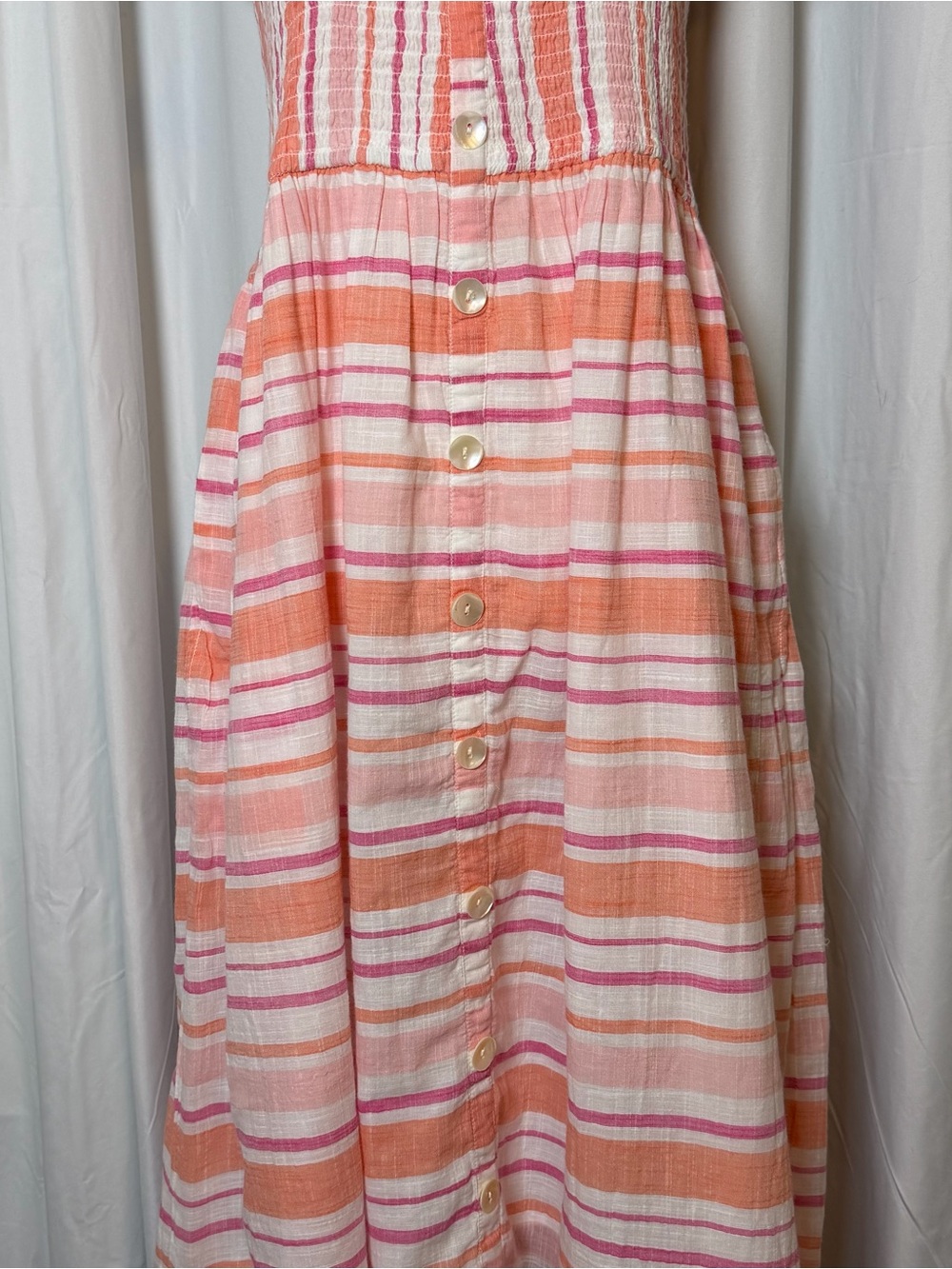 Roller Rabbit Kirsten Dress East Hampton Stripe Pink Cotton Smocked Midi Large - Picture 6 of 16